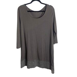 Garnet Hill Size Lare Sequin Asymmetrical Hem Gray Tunic Top Bouse Scoop Neck